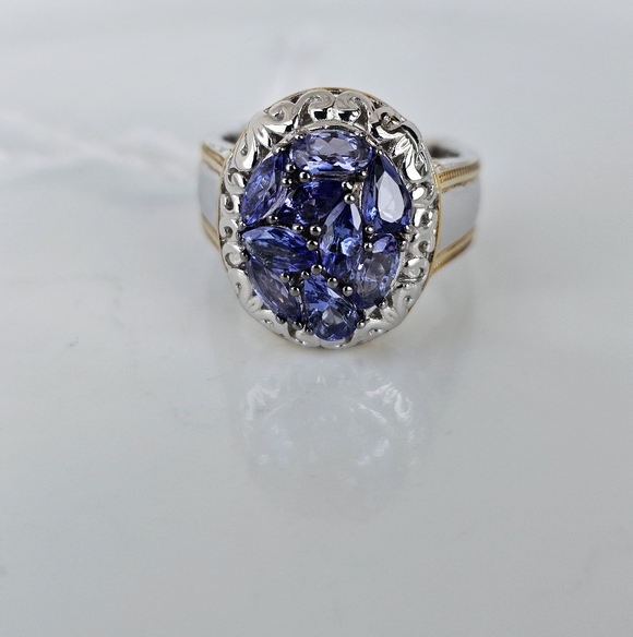 Gems En Vogue Jewelry - Gems En Vogue Tanzanite Cluster Ring Palladium Sterling Silver 24k Size 7! New